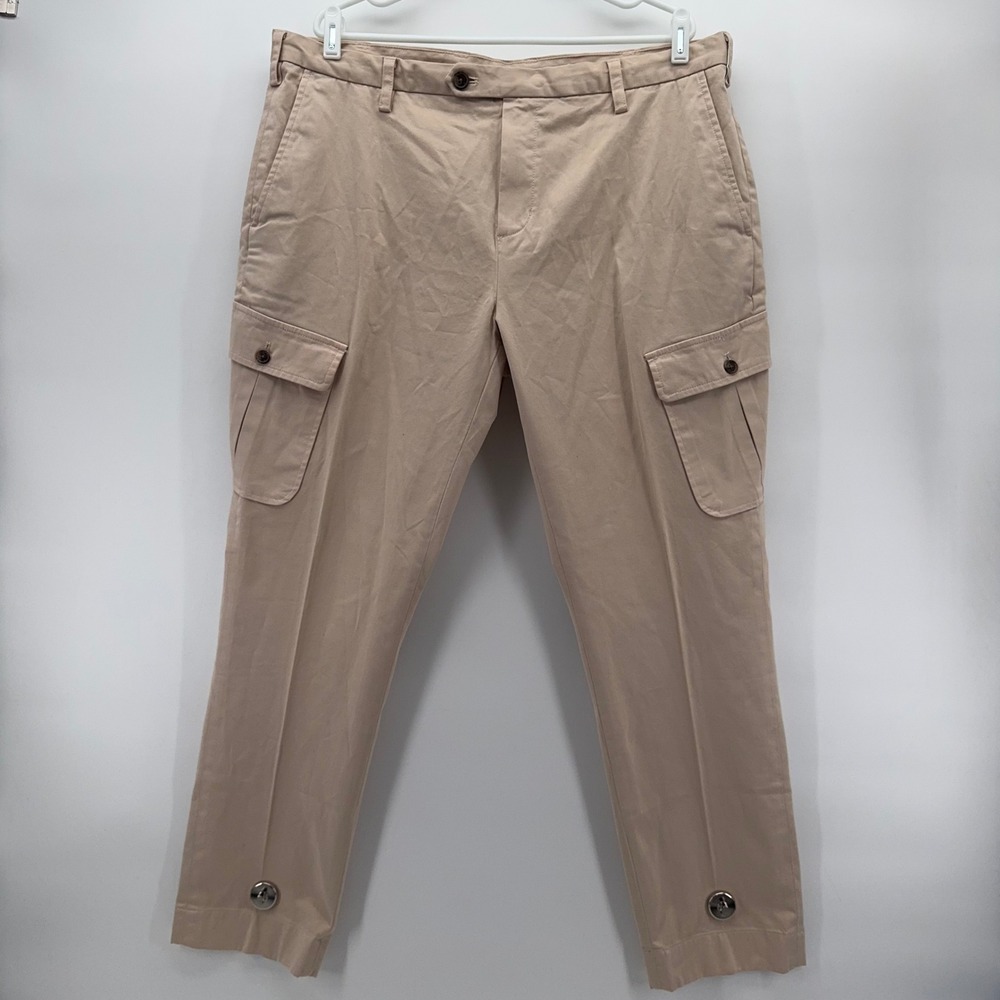 Brooks Brothers Cargo Pants Mens 40x30 Tan Stretch Chinos Cotton Button Cuff